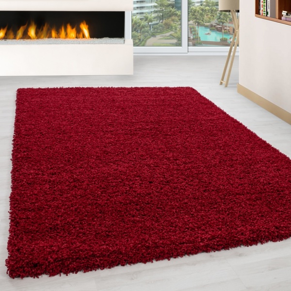 Hochflor Teppich Rot fr Wohnzimmer l Zimmer Teppich Flauschig Rot